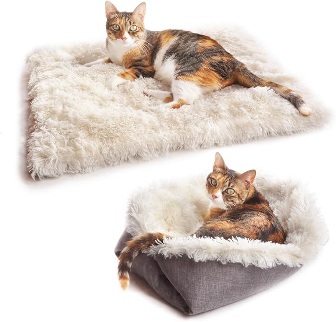 4CLAWS Furry Pet Bed/Mat (Convertible) - White