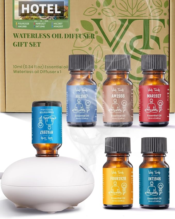 VTS Waterless Diffuser with Hotel Scent Essential Oils Set, Top 6 Aromatherapy Oil Blends for Diffusers, Home Fragrance Ai...