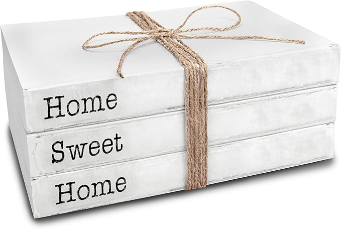 TenXVI Designs Home Sweet Home Sign Decorative Books - Set of 3 White Rustic Blank Books with Real Pages for Coffee Table ...