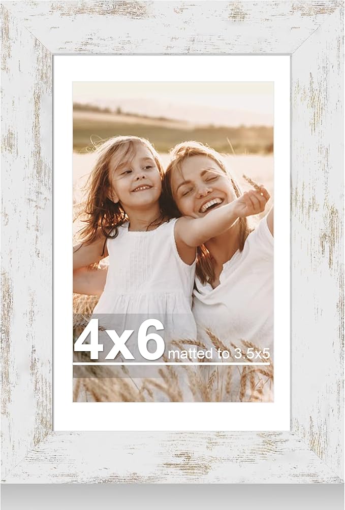 Hongkee 4x6 Picture Frame with Glass, Display Pictures 3.5x5 with Mat or 4 x 6 without Mat - Wall and Tabletop, 4 by 6 Pho...