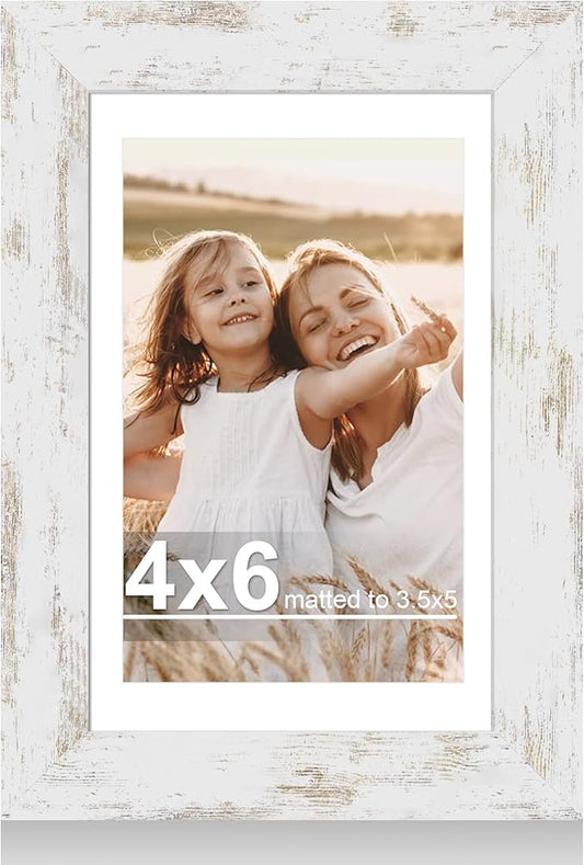 Hongkee 4x6 Picture Frame with Glass, Display Pictures 3.5x5 with Mat or 4 x 6 without Mat - Wall and Tabletop, 4 by 6 Pho...