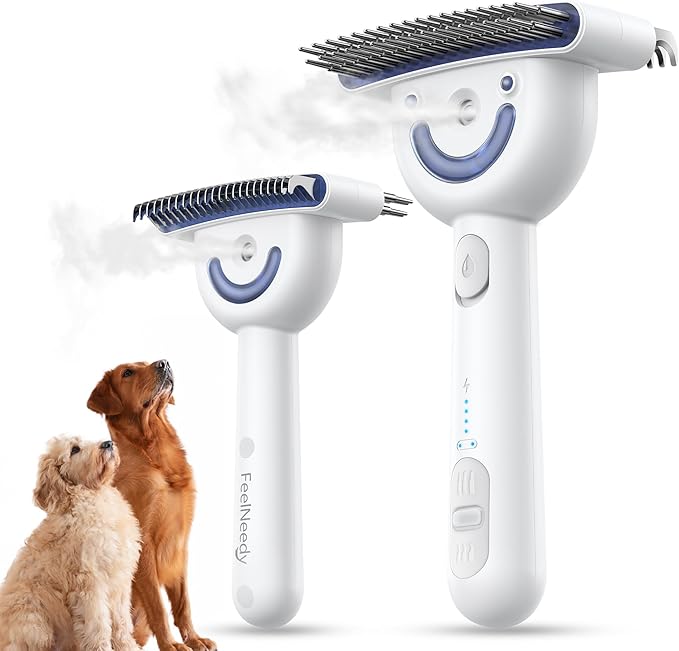 Dog Brush for Shedding with Steam, Dog Brush for Long Haired Dogs and Cats, Dual-Sided Dematting and Deshedding, Safe Non-...