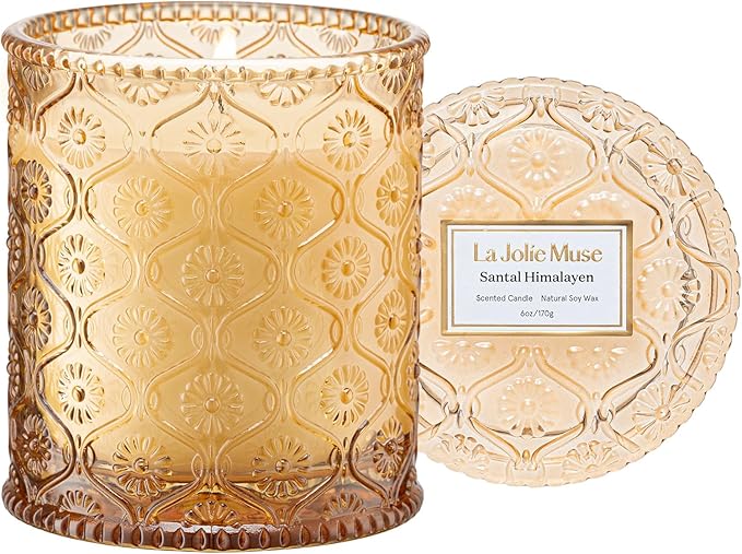 LA JOLIE MUSE Amber and Sandalwood Scented Candle | Santal Himalayen Candle | 6oz Luxury Soy Candle | Clean Burn & Long-La...