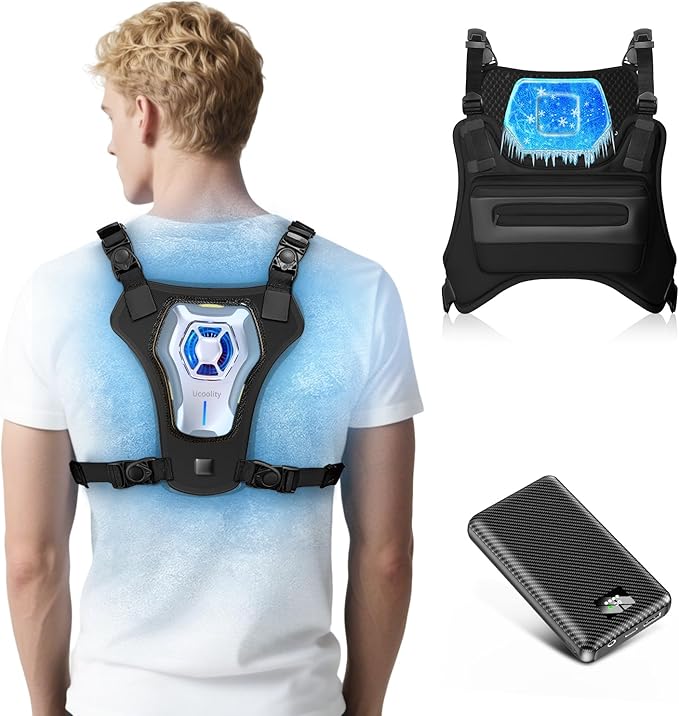 THOUSTA Portable Cooling Vest with 30000mAh Battery, Wearable Cooler with Chest Pack, Lightweight Heat Relief Gear
