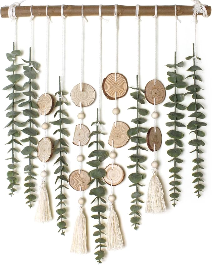 Artificial Eucalyptus Wall Decor Fake Greenery Leaves Stems Wall Hanging Plants on 16.5 inch Wooden Stick Boho Rustic Farm...