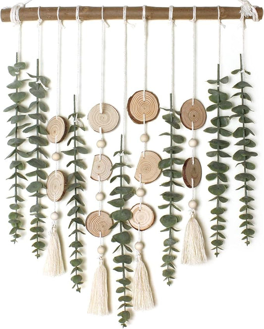Artificial Eucalyptus Wall Decor Fake Greenery Leaves Stems Wall Hanging Plants on 16.5 inch Wooden Stick Boho Rustic Farm...