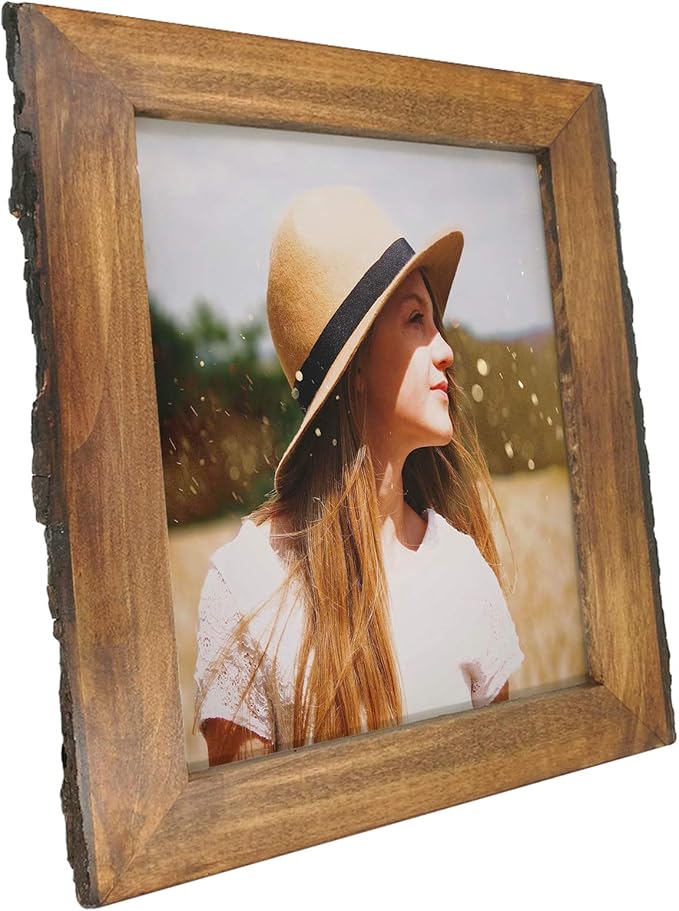 IKEREE 8x10 Picture Frames with Bark Edges, Rustic Wood Photo Frame for Tabletop or Wall Display, Natural Brown.