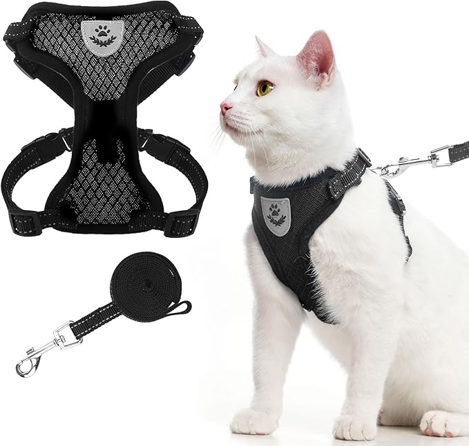 EXPAWLORER Cat Harness and Leash Set - Adjustable Escape Proof, Soft Reflective Vest Harness for Outdoor Walking, Breathab...