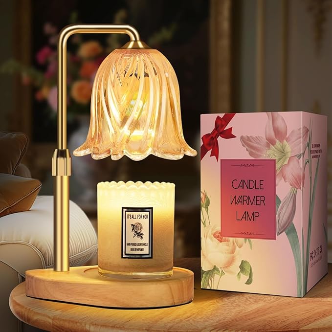Candle Warmer Lamp with Timer Dimmable: Birthday Gifts for Women Adjustable Height Candles Light Warmers Lamps Gold Crysta...
