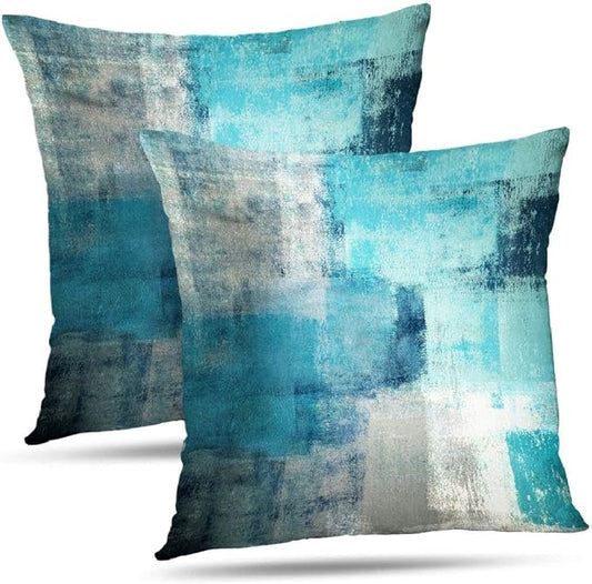 Alricc Set of 2 Turquoise and Grey Art Artwork Contemporary Decorative Gray Home Decorative Throw Pillow Covers Cushion Co...