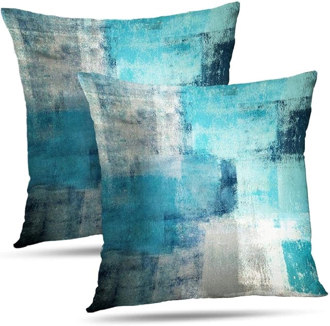 Alricc Set of 2 Turquoise and Grey Art Artwork Contemporary Decorative Gray Home Decorative Throw Pillow Covers Cushion Co...