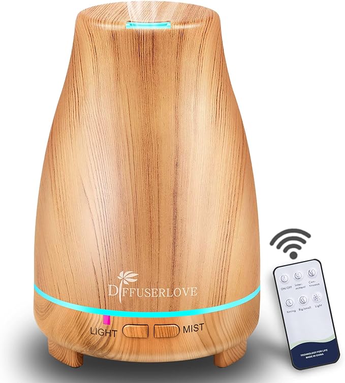 Diffuserlove Essential Oil Diffusers 200ML Diffuser Remote Control Aromatherapy Diffuser with 7 Color Lights, Auto Shut-Of...