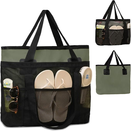 miss fong Mesh Beach Bag - Beach Bags for Women Pool Bag Swim Bag – 2-in-1 Waterproof Beach Tote Bag Wet/Dry Separation