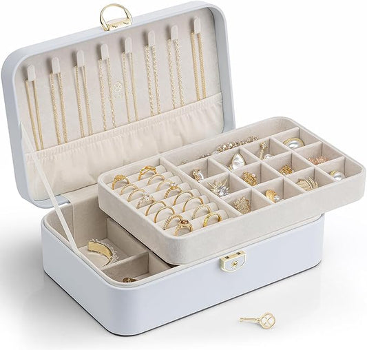 Vlando Jewelry Box Organizer for Women Girl,Lockable Jewelry Case Boxes with 2 Layers,Earrings Necklace,Rings Storage,Gift...