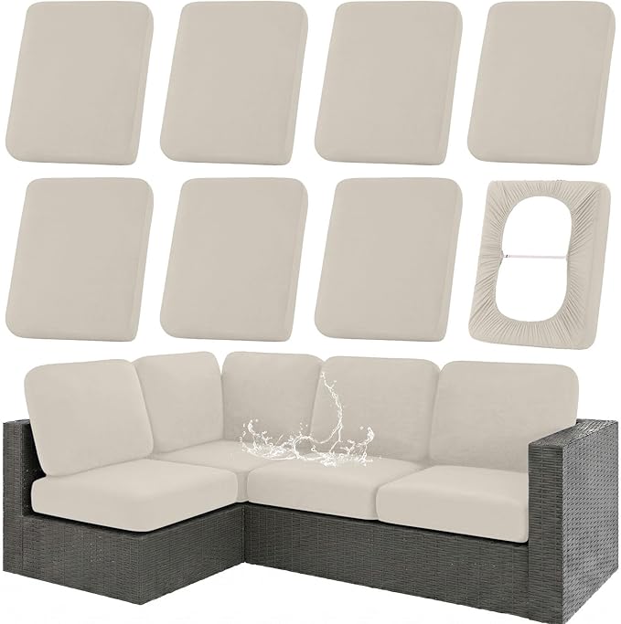 hyha Waterproof Outdoor Cushion Covers for Patio Furniture, Stretch Patio Chair Cushion Slipcovers, Coated UV Resistant Re...