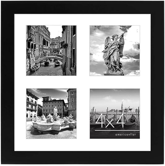 Americanflat 4x4 Picture Frame Collage with Shatter-Resistant Glass - Fits Four 4x4 Photos or Use as One 10x10 Picture Fra...