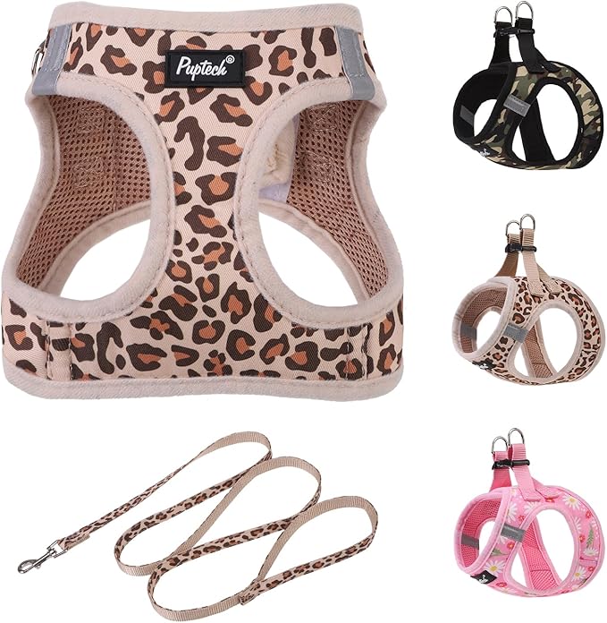 PUPTECK Dog Harness and Leash Set for Small Medium Dogs No Pull Step-in Soft Mesh Puppy Cat Vest Harnesses Reflective at N...