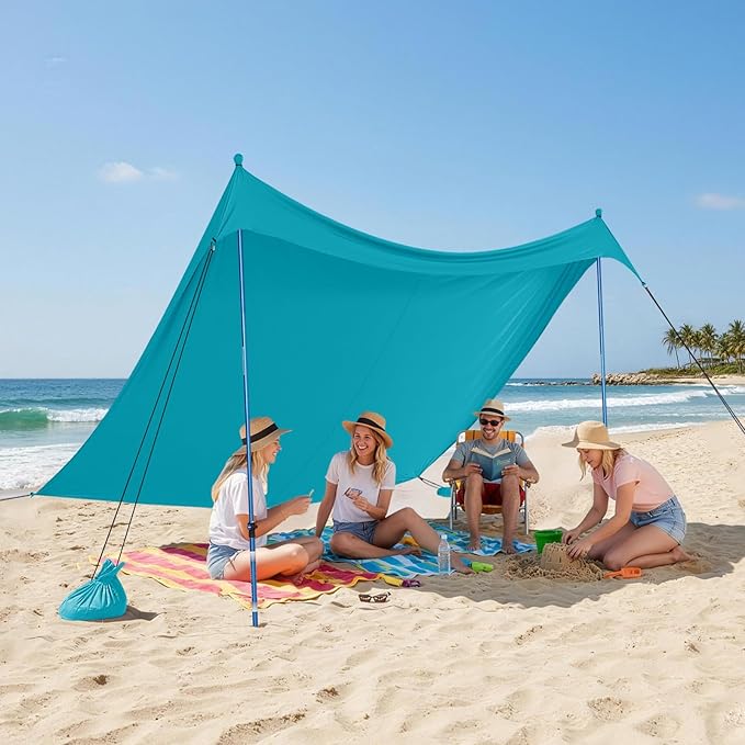 CROWN SHADES 7x7 Beach Tent Sun Shelter, Easy Pop Up Beach Canopy Shade, Portable Outdoor Carpas UPF50+, Includes 2 Poles ...