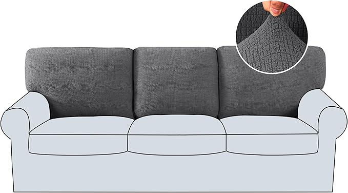 H.VERSAILTEX Jacquard Couch Cushion Covers High Stretch Sofa Covers for 3 Cushion Couch Furniture Protector Spandex Anti-S...