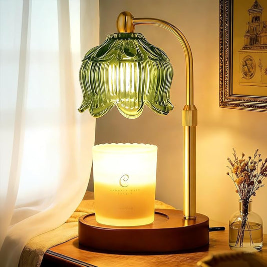Cinsenten Adjustable Flower Candle Warmer Lamp with Timer, Lotus Tulip Glass Warmer Light for Jar Candles, Electric Wax Wa...