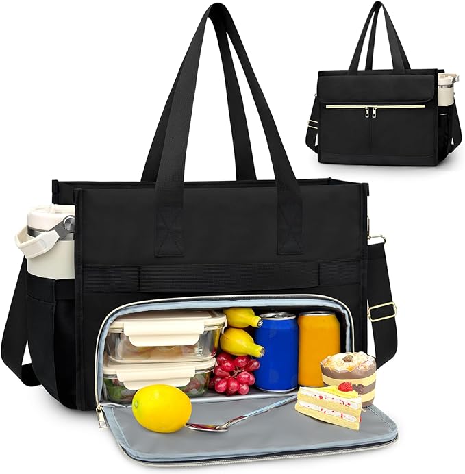 PASMAN Insulated Lunch Bag for Women, 15.6" Laptop Tote with Leakproof Cooler Compartment for Nurse Teacher Work Office an...