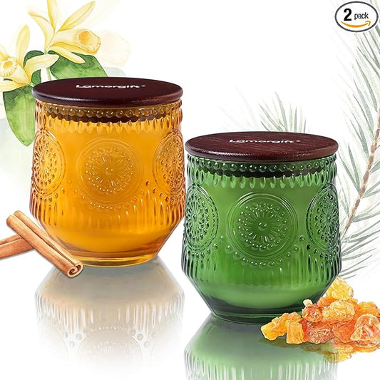 2 Pcs Soy Wax Scented Jar Candles Set, Vanilla Cinnamon & Cedar Balsam- Scented Candles for Home, 7.5oz Each, Up to 52 Hou...