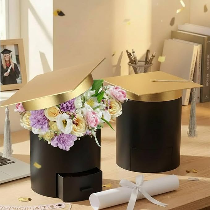 Weekgrat 2 Pack Graduation Flower Box Graduation Cap Gift Boxes 6.9 x 6.4 in empty Container for Grad Party Outdoor Indoor...