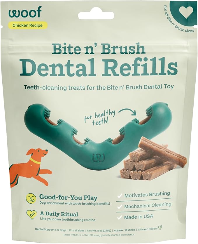 WOOF - Bite n' Brush Refills Treats for the Dog Toothbrush Toy - Scrub Plaque and Tartar from Your Dog's Teeth and Mouth -...