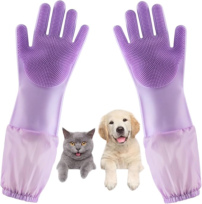 GALYNA Dog Washing Gloves, Pet Grooming Gloves with Soft Brushes, Bathing and Massaging for Dogs and Cats, Silicone Heat R...