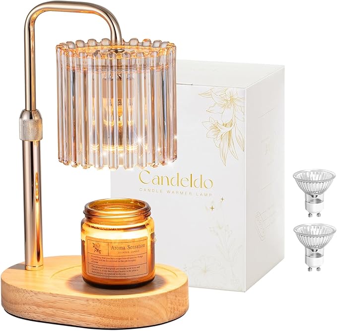 Candeldo Candle Warmer Lamp with Timer: Gold Candle Warming Lamp Height Adjustable Wax Melt Warmer Dimmable Modern Farmhou...