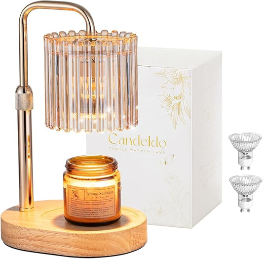 Candeldo Candle Warmer Lamp with Timer: Gold Candle Warming Lamp Height Adjustable Wax Melt Warmer Dimmable Modern Farmhou...