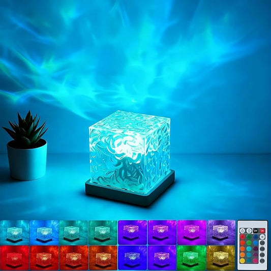Aurora Ocean Wave Lights Projector Corded,16 Colors Changing Light Touch Dimmable Mood Lighting, Remote Crystal Night Lamp...