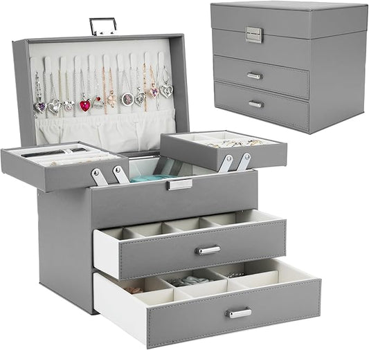 Dajasan Jewelry Organizer Box, Large Jewelry Boxes for Women Girls, Space-Saving 4 Layers Jewelry Storage Case with Drawe...