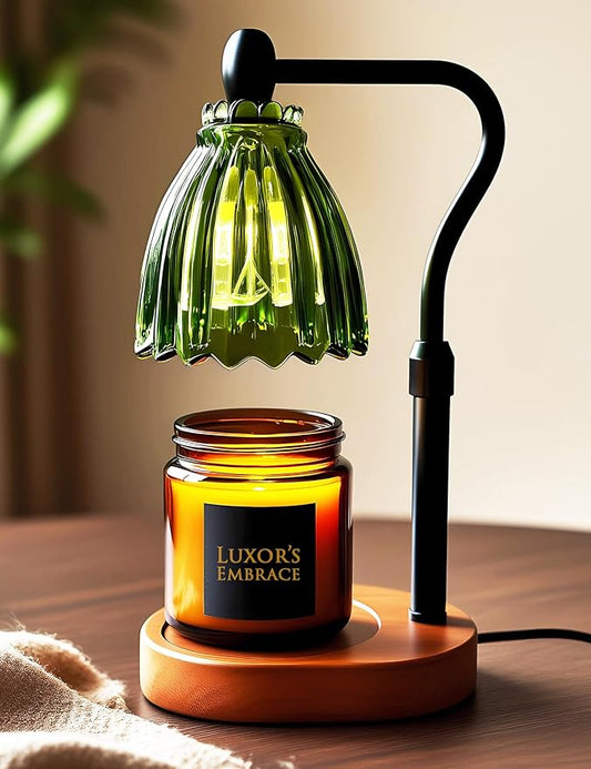 Green Boho Candle Warmer Lamp with Timer — Tiffany-Style Glass Shade, Dimmable Wax Warmer, Auto Shut-Off, Adjustable Heigh...