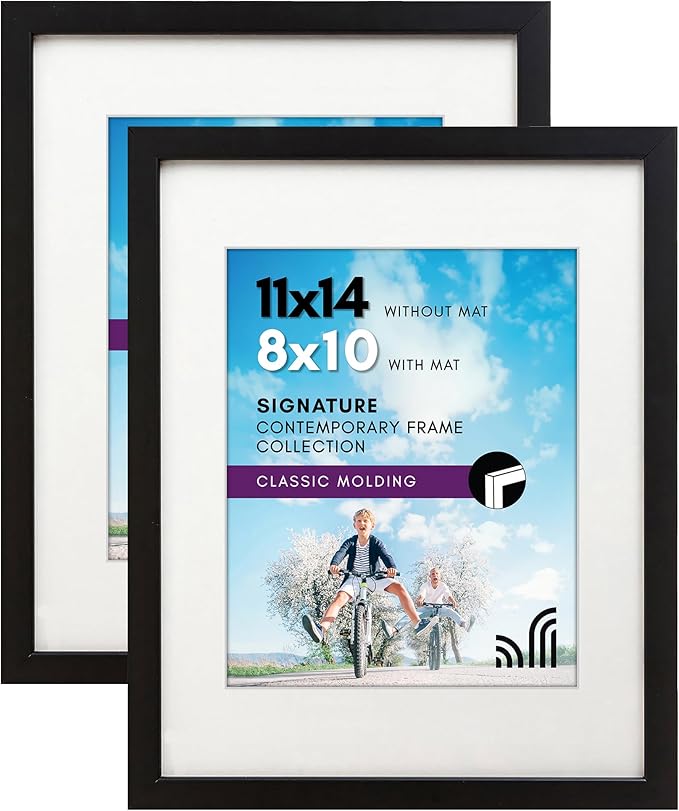 Americanflat 11x14 Picture Frame with Shatter-Resistant Glass - Set of 2 - Use as 8x10 Frame with Mat or Display 11x14 Pho...