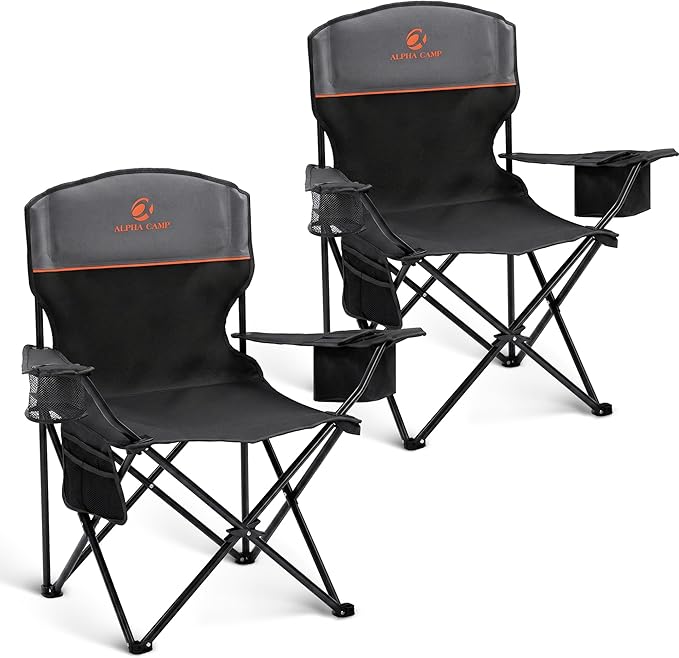 ALPHA CAMP Camping Chairs 350LBS Capacity, Heavy Duty Folding Chair with 4-Can Cooler Bag, Portable Outdoor Chair with Cup...