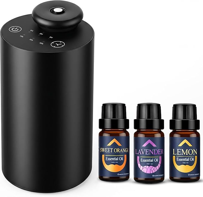 CARNOLA Waterless Essential Oil Diffuser for Car & Home with 3x10ml Oils, Portable Aromatherapy Device, USB-C Rechargeabl...