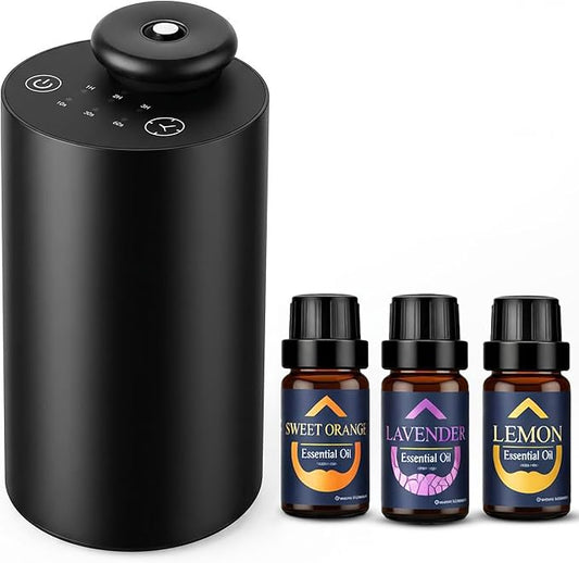 CARNOLA Waterless Essential Oil Diffuser for Car & Home with 3x10ml Oils, Portable Aromatherapy Device, USB-C Rechargeabl...