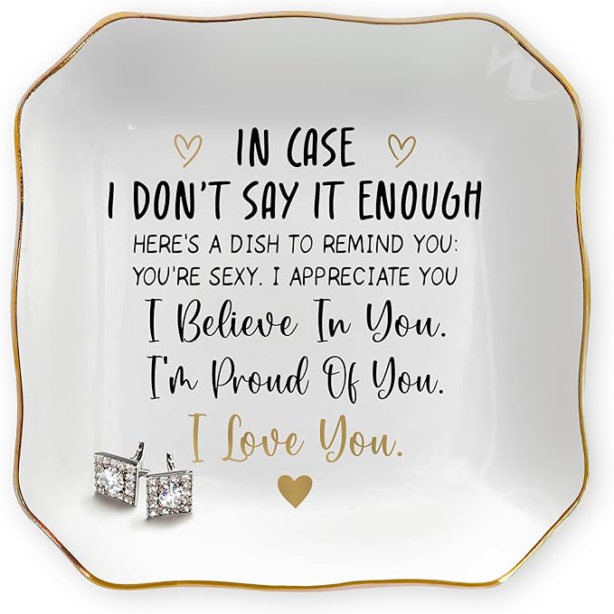 OASSIE Anniversary Couple Gifts for Women - 4"x4" Ceramic Jewelry Dish Tray - Romantic Wedding Anniversary Engagement Gift...