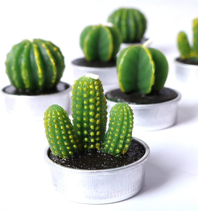 COCOMOON Cactus Tea Light Candles, 6 Pcs Decorative Candles with Artificial Succulents, Unscented, 30 min Burn Time, Moder...
