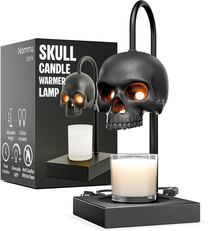 Nomnu Skull Candle Warmer Lamp with Timer & Dimmer *Candles NOT Included – Black Gothic Table Lamp Candle Warmer Adjustabl...