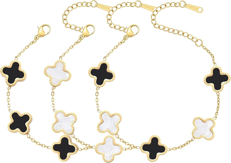 AIPPK 18K Gold Plated Clover Bracelet Set for Women Four Leaf Lucky Flower Bracelets Fashion Simple Jewelry Gifts for Wome...