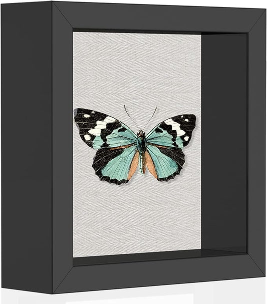 5x5 Shadow Box Picture Frame with Soft Linen Back - Metal Push Pins Included, Memory Box Display Case for Memorabilia Flow...