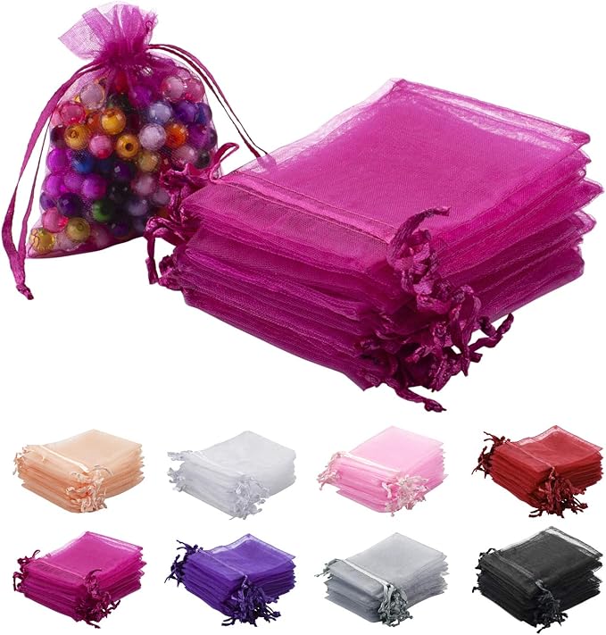 MOTYAWN 100 PCS Rose Red Organza Bags Sheer Drawstring Gift Bags 2x3 Jewelry Pouches Wedding Party Christmas Favor Gift Ba...