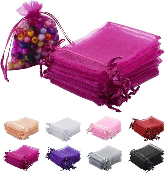 MOTYAWN 100 PCS Rose Red Organza Bags Sheer Drawstring Gift Bags 2x3 Jewelry Pouches Wedding Party Christmas Favor Gift Ba...