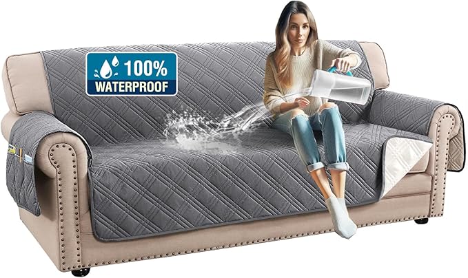 H.VERSAILTEX 100% Waterproof Couch Covers for 3 Cushion Couch Sofa Modern Sofa Slipcovers with Elastic Straps Thick Soft F...