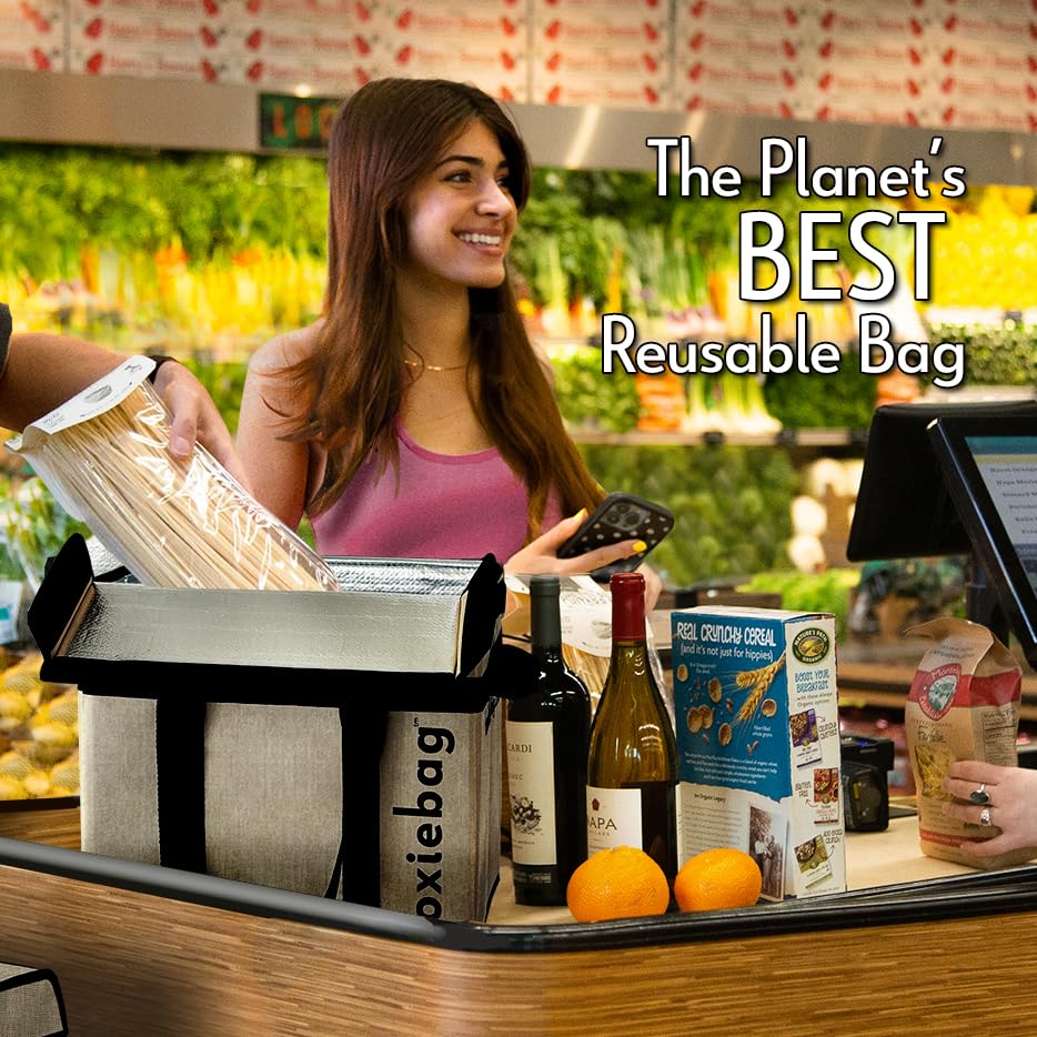 Boxiebag Reusable Grocery Bag (Single) – Durable Reusable Shopping Bag Box. Insulate, Stand Up, Stay Open, Fold Flat – Lar...
