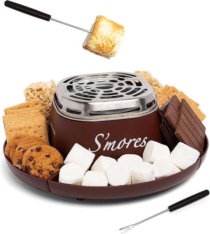 Nostalgia Tabletop Indoor Electric S'mores Maker - Smores Kit With Marshmallow Roasting Sticks and 4 Trays for Graham Crac...