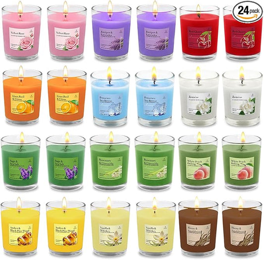 24 Pack Scented Aromatherapy Candles - 12 Fragrances 1.8 Oz Soy Votive Candle Gift Set for Christmas, Thanksgiving, Annive...