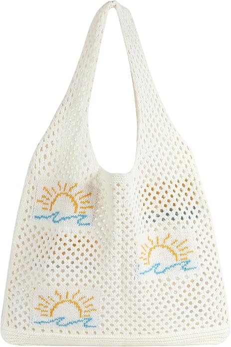 Crochet Beach Tote Bag, Aesthetic Mesh Tote Bag Hippie Bag Knit Bag, Summer Beach Bag for Women